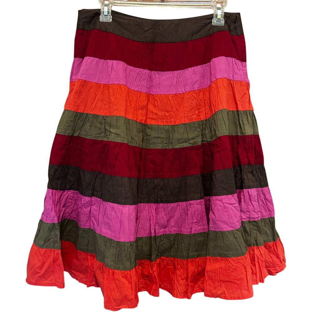 Gauze Tiered Midi Skirt Women 8 Colorful Excellent Boho Striped Cotton‎ Crinkle